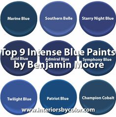 the top nine blue paints by benamin moore, which are available in various colors