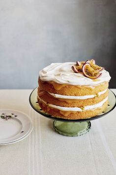 a cake sitting on top of a glass plate