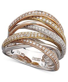 Trio by EFFY Diamond Diamond Overlap (3/4 ct. t.w.) in 14k White Gold and Rose Gold Tri Color Gold Rings, Rose Gold Morganite Ring, Emerald Wedding Band, Pink Morganite Engagement Ring, Silicone Wedding Rings, Gold Rings Jewelry, 14k Rose Gold Ring, Eternity Band Diamond, Gorgeous Jewelry