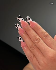 Western Nails, Cow Nails, French Tip Nail Designs, French Tip Acrylic Nails, Classic Nails, Animal Print Nails, Acrylic Nails Coffin Pink, Tip Nails, Long Square Acrylic Nails