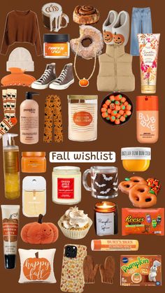 a collage of various items that include pumpkins, cookies, and other things