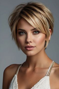 Choppy Bob Hairstyles Round Faces, Blonde Long Pixie Haircut, Shattered Haircut, Short Hairstyle Women 30s, Modern Day Shag, Womens Pixie Haircut, Short Hair For Round Face Plus Size, Bixie Colour Haircut 2024, Long Pixie Cut With Bangs