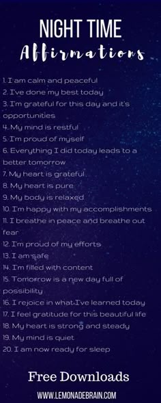 I'm a big believer in positive self talk and affirmations. Our thoughts are a powerful thing, and so I like to start my day and end my day right by talking "positive" to myself. However, sometimes, especially when the day has been lack luster, it can be hard Nighttime Exercise, Bedtime Yoga, Powerful Affirmations, Positive Self Talk, Manifestation Affirmations, Self Talk, My Day, Daily Affirmations, Life Planner