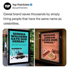 two posters with words on them and one has an ad for michael jordan's cereal