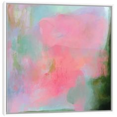 an abstract painting with pink and green colors