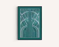 an art deco poster with green and white lines in the shape of a rectangle