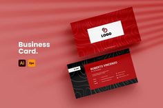 two red and black business cards sitting on top of each other with the words logo printed on them