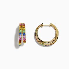 Effy Watercolor 14k Yellow Gold Multi Sapphire Huggie Earrings Multi Sapphire, Yellow Stone, Huggie Earrings, Huggies Earrings, Gold Yellow, Gold Metal, Sapphire, Gems, Yellow Gold