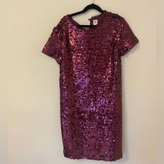 Wine Colored Girls Sequined Dress. New With Tags. Pink Short Sleeve Holiday Dress, Red Short Sleeve Holiday Dress, Red Short Sleeve Mini Dress For Party Season, Red Sequined Dress-up Dresses, Red Sequined Dress For Dress-up Occasions, Fitted Sequin Short Sleeve Dress For Dress-up, Red Sequined Dresses For Dress-up, Red Sequined Dress For Formal Events, Red Short Sleeve Dresses With Sequins