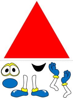 a red triangle with blue feet and eyes