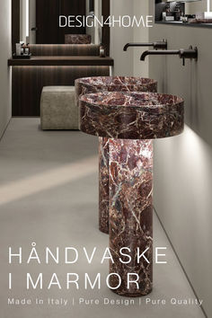 a bathroom with marble counter tops and sink in it's center, along with the words handwaske i marmor