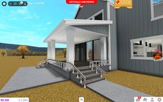 a virtual view of a house with stairs leading up to the front door