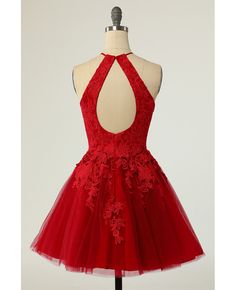 Best 11% off now! Buy red short halter lace tulle homecoming dress at wholesale price online. Free shipping and pro custom service since 2009. Red Lace Dress For Prom, Red Dama Dresses, Short Dresses For Wedding, Online Wedding Dress Shopping, Royal Blue Shorts, Cute Homecoming Dresses, Mini Homecoming Dresses, Lace Prom Dress, Short Homecoming Dress