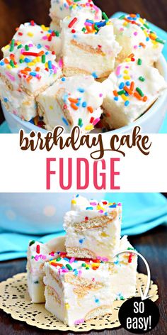 birthday cake fudge with white frosting and sprinkles