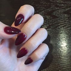 Almond Burgundy Nails, Dark Nail Color Ideas, Merlot Nails, Forearm Sleeve Tattoo, Oxblood Nails, Zelda Spellman, 헬로키티 배경화면, Dark Nail, Unghie Sfumate