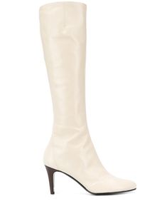 MICHEL VIVIEN EDGE BOOTS. #michelvivien #shoes White Leather, Side Zip, Heeled Boots, Knee Length, Almond, Heels, Boots