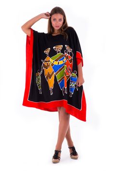 Enjoy this short caftan cover-up. It is ideal for wearing around the house, dressing it up to go out to lunch, or even making a statement on your vacation, or cruise. Easy to wear with endless possibilities. length 38” width 43” Made from 100% soft Rayon Hand-painted design Hand wash in cold water, hang to dry Short Sleeve Black Kimono For Beach, Multicolor Loose Poncho For Vacation, Black Short Sleeve Kimono For Beach, Short Sleeve Poncho For Vacation, Black Short Sleeve Beach Kimono, Oversized Short Sleeve Poncho, Black Poncho For Vacation, Multicolor Short Sleeve Tunic For Beachwear, Multicolor Short Sleeve Beachwear Tunic