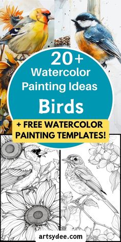 watercolor painting ideas for birds and free printable templates