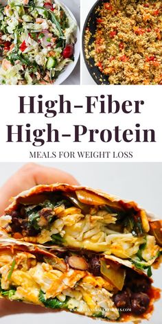 These high-fiber high-protein meals will keep you satiated! These are perfectly balanced healthy high-protein recipes for breakfast, lunch and dinner! Low Fat High Fiber And Protein, High Protein And High Fiber Meals, High Calorie High Protein Meals, High Fiber High Protein Breakfast, Fiber Protein Meals, High Fiber High Protein Meals, High Fiber Dinner Recipes, High Fiber Meal Prep, Protein And Fiber Meals