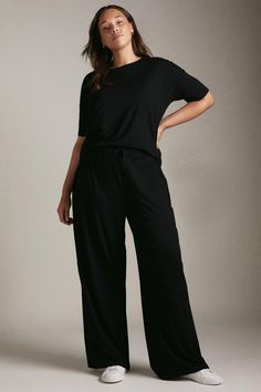 Curve Lounge Wide Leg Trousers Plus Size Lounge, Plus Size Wide Leg Pants, Plus Size Wide Leg, Black Wide Leg Trousers, Black Curves, Karen Millen, Work Outfits, Fashion Face, Wide Leg Trousers