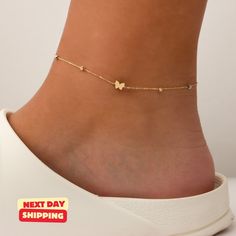 We're offering 40% off with code BYEBYESUMMER to celebrate our new opening and say goodbye to summer. Valid until August 31st! This solid gold satellite chain anklet, adorned with tiny beads in rose, white, and yellow gold, adds a subtle sparkle to every step. The delicate butterfly on the chain symbolizes transformation and freedom. Its lightweight, minimalist design sits comfortably on your ankle, while the mix of gold tones creates a versatile look that pairs beautifully with any outfit. The Jewelry For Christmas, Tiny Butterfly, Butterfly Anklet, Anklet For Women, Ankle Jewelry, Beach Anklets, Tiny Beads, Bracelet Minimalist, Rose Gold Chain