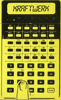 a yellow and black calculator sitting on top of a white table with numbers