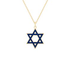 Love innovation? Looking for the new trend? We've taken fine jewelry and combined it with the art of enamel to produce eye popping pieces, adding much needed flavor to the traditional ways of jewelry. What are you waiting for? Differentiate yourself with this one of kind Star of David piece with Diamonds in the gold color of your choice. This solid gold Star of David pendant features a 6-pointed star, a representation of faith and the symbol of Judaism with a shimmering statement of style and cl Blue Star Of David Jewelry Gift, Luxury Blue Star-shaped Jewelry, Jewish Symbols, Jewish Star, Star Of David Pendant, Rose Gold Pendant, Star Of David, Yellow Gold Pendants, Diamond Pendant Necklace