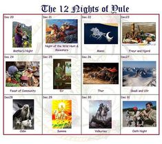 the twelve nights of pulte calendar with pictures of people, animals and other things