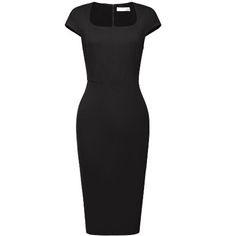 Elegant Black Slim Fit Bodycon Dress, Elegant Bodycon Dress With Square Neck, Formal Sheath Midi Dress With Stretch, Business Casual Midi Bodycon Dress, Formal Stretch Sheath Midi Dress, Office Knee-length Solid Midi Dress, Office Knee-length Midi Dress, Elegant Stretch Bodycon Dress With Square Neck, Stretch Sheath Midi Dress For Formal Occasions