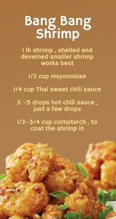 the menu for bang bang shrimp