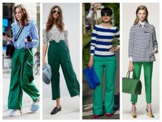 Green Pants For Women, Women’s Green Pants Outfit, Work Outfits Green Pants, Green Wide Leg Pants Outfit Summer, Kelly Green Jeans Outfit, What To Wear With Green Wide Leg Pants, Green Wide Trousers Outfit, Green Cullotes Outfit Casual, High Waisted Green Pants Outfit