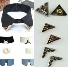 Collar Tips, Metal Wings, Collar Clips, Metallic Blouses, Punk Vintage, Collar Pins, Rock Punk, Mens Accessories Fashion, Blouse Shirt