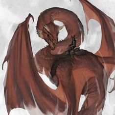 a drawing of a red dragon sitting on top of it's back