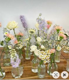 Wild Flowers Table Setting, Dainty Flower Centerpieces, Centerpieces For Garden Party, Floral Table Set Up, Wildflower Wedding Dessert Table, Love In Bloom Table Decor, Wild Flower Centerpieces Wedding Simple, Pastel Floral Bridal Shower Ideas, Baby In Bloom Flower Arrangements