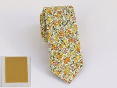 Mustard 941 Floral Wedding Tie Wedding Mens Tie Mustard 941 - Etsy Wedding Suit Accessories With Floral Print Standard Tie, Groomsman Floral Tie, Floral Print Tie For Groom, Classic Yellow Wedding Tie, Floral Wedding Tie, Floral Print Standard Tie For Groom, Mens Floral Ties, Mens Wedding Ties, Floral Pocket Square