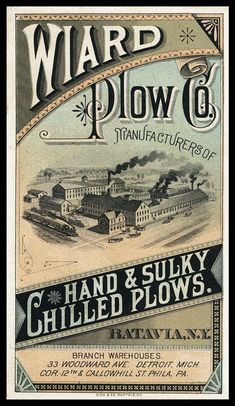 an old advertisement for the warr plow co hand and sulky chilled plows