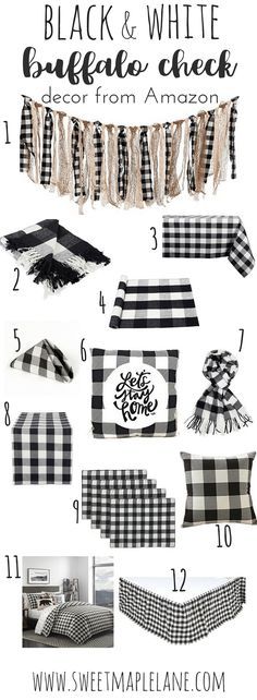 the black and white buffalo check decor from amazon is featured in this ad for sweet maple lane