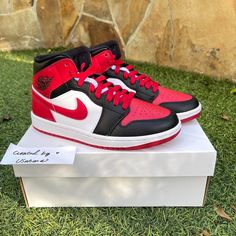 Nike Air Jordan 1 Mid Retro White Black Red Bull Bred Shoes New Release Brand New Original Box Factory Laced Women’s 7 = 5.5y Women’s 7.5 = 6y Women’s 8 = 6.5y - Sold Women’s 8.5 = 7y Select Youth’s Size To Check Out Only 100% Authentic Ships Within 24 Hours Final Sale #Nike #Sneakers #Streetwear #Airjordan Casual Red Basketball Shoes With Contrast Sole, Red High-top Basketball Shoes With Contrast Sole, Red Leather Basketball Shoes With Contrast Sole, Red Jordan Shoes With Rubber Sole, Red Jordan Shoes With Contrast Sole For Streetwear, Red Leather Jordan Shoes With Round Toe, Red Leather Jordan Shoes With Contrast Sole, Red High-top Sneakers With Contrasting Heel, Red High-top Sneakers With Contrasting Heel Counter