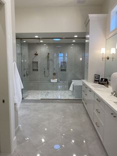 a large bathroom with a walk in shower