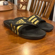 New With Box And Authentic Item. Adidas Non-slip Black Slides, Adidas Black Non-slip Slides, Black Slip-resistant Flat Sandals, Black Closed Toe Slip-resistant Sandals, Adidas Black Slip-on Slides, Comfortable Black Adidas Sandals, Sporty Black Sandals With Ortholite Insole, Black Closed Toe Sports Sandals, Black Open Toe Slides With Ortholite Insole