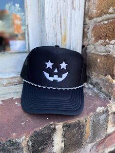 Get ready to add some spooky style to your wardrobe with our Star Pumpkin Trucker Hat! This hat features a unique star design on a classic pumpkin silhouette, making it perfect for Halloween or any time you want to add a bit of eerie fun to your outfit. 100% Polyester Front 100% Polyester Mesh Back Adjustable Snap OSFM - Adult (6 1/2 - 7 5/8) Star Pumpkin, Pumpkin Silhouette, Jack O Lantern Faces, Black Trucker Hat, Spooky Style, Halloween Costume Accessories, Handmade Gift Wrap, Halloween Tees, Halloween Spooky