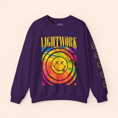 This crewneck, inspired by Nirvana's famous sweatshirt, brings a more colorful twist to the well-known image. With three times the amount of color choices, you are guaranteed to snatch this in the perfect color that makes you stand out! Let the world know you are a lightworker while still looking just as stylish. Urban Outfitters who?! Purple Crew Neck Sweatshirt With Graphic Print, Purple Graphic Print Crew Neck Sweatshirt, Purple Graphic Print Sweatshirt For Streetwear, Purple Crew Neck Sweater For Streetwear, Multicolor Crew Neck Sweatshirt For Streetwear, Multicolor Crew Neck Sweater For Streetwear, Purple Relaxed Fit Sweatshirt With Graphic Print, Purple Relaxed Fit Graphic Print Sweatshirt, Purple Relaxed Fit Sweater For Streetwear