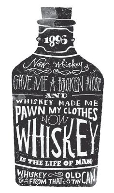 a drawing of a bottle with writing on the top and below it that says whiskey