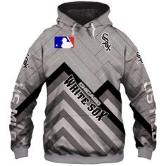 a baseball hoodie with the chicago white sox logo on it, printed in black and grey