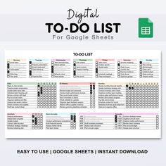 the digital to - do list for google sheets is shown in this screenshote