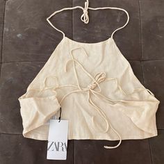 Linen Size Small Brand New With Tags Elegant Summer Crop Top For Beach, Elegant Summer Beach Crop Top, Beige Tie Back Tops For Beach, Beige Tie Back Tops For The Beach, Chic Tie-back Tops For Beach Season, Chic Tie Back Tops For Beach Season, Elegant Beach Top With Tie Back, Elegant Tie-back Tops For The Beach, Elegant Tie Back Top For Beach