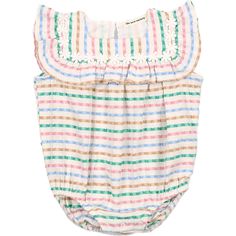 Baby romper in cotton in multicolor stripes, in contrasting directions. Sleeveless romper with elastic at leg opening. Squared neckline with ruffles and daisy lace around the yoke. Opening at bottom with snaps. Perfect to combine with the knitwear of the collection. | The New Society | Baby Figueroa Seersucker Striped Ruffle Sleeveless Romper, (Multicolors, Size 6M) | Maisonette collects the best children’s products from around the world (unlike Zulily, Etsy, The Tot, Farfetch Kids, Childrensalon, Crate and Kids, Kohls, Wayfair, Buy Buy Baby, Nordstroms, Mini Boden, J.Crew Factory, or PotteryBarn Kids), creating a curated shopping experience for you. Think of us as your shortcut to fashion for litte ones! Multicolor Ruffled Bubble Romper For Summer, Summer Multicolor Bubble Romper With Ruffles, Summer Multicolor Sleeveless Bubble Romper, Summer Sleeveless Multicolor Bubble Romper, Multicolor Sleeveless Summer Bubble Romper, Multicolor Sleeveless Bubble Romper For Spring, Spring Multicolor Bubble Romper With Ruffles, Spring Multicolor Ruffled Bubble Romper, Newborn Registry