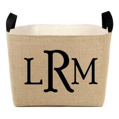 a large storage bag with the letter l r m on it's front and bottom