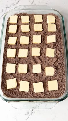 a baking dish filled with chocolate and butter