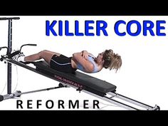 a woman laying on top of a bench with the words killer core in front of her